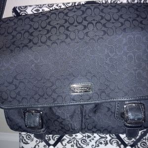 Black Coach Messenger bag w/green interiors